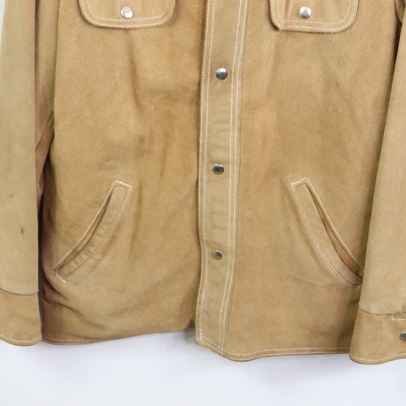 70s Sears Mens 40 Lined Suede Leather Jacket Tan - Picture 3 of 8